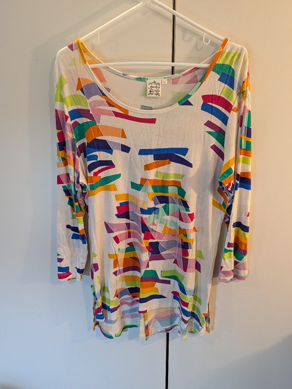 Parsley & Sage Woman's Large Colorful Abstract Stripe Scoop Neck Women's Top